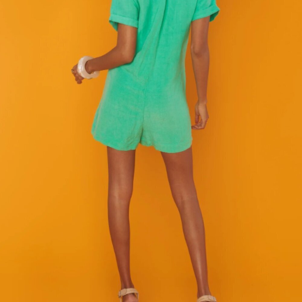 Show Me Your Mumu Bicoastal Blazer Romper Seafoam Linen XS Button Front Summer - Picture 7 of 13